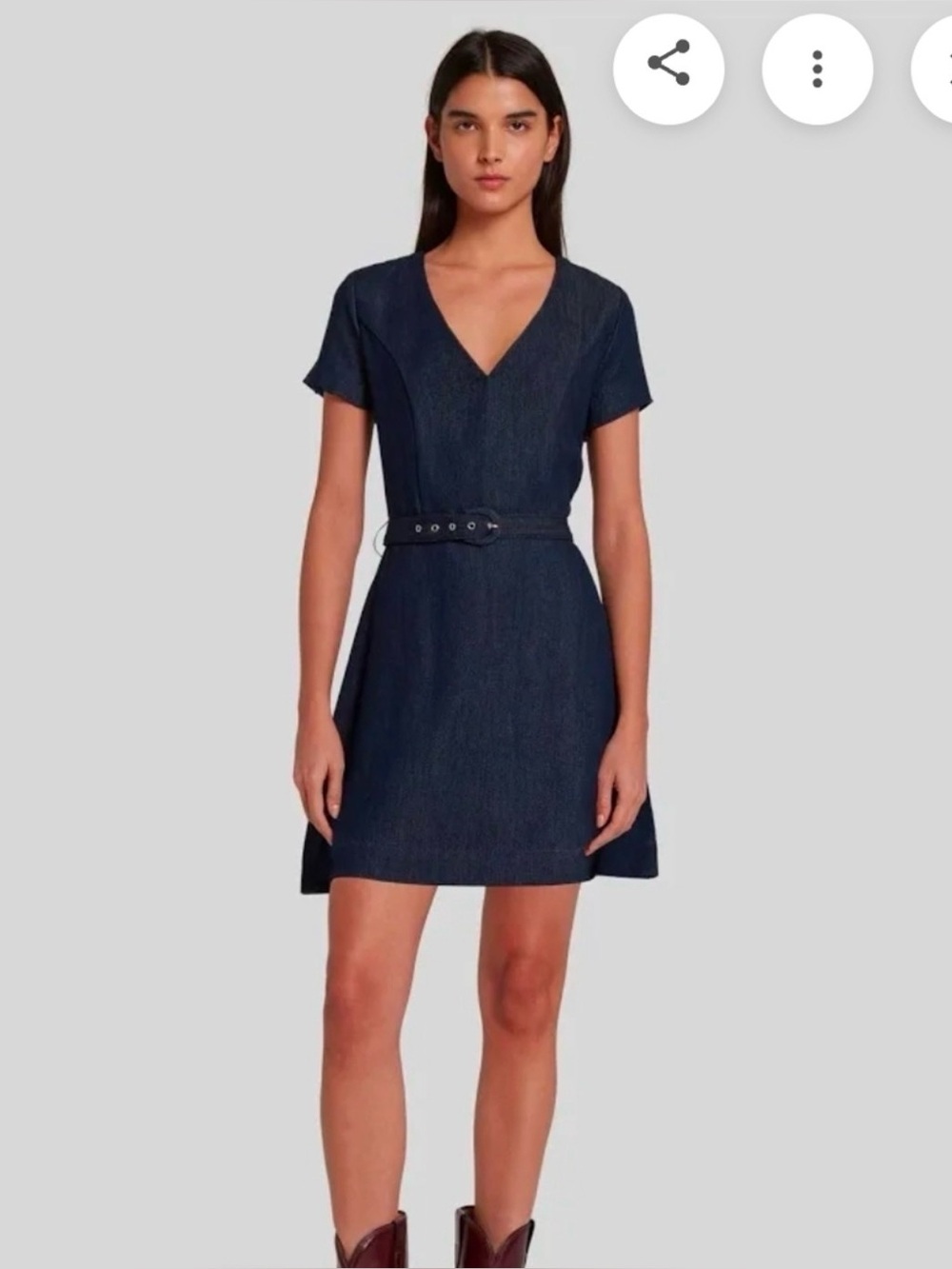 7 For All Mankind Navy V-Neck Short Sleeve Mini Dress with Belt